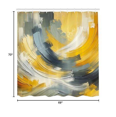 Ambesonne Yellow Shower Curtain, Contemporary Abstract Art Design Brush Strokes Look Composition Print, Cloth Fabric Bathroom De